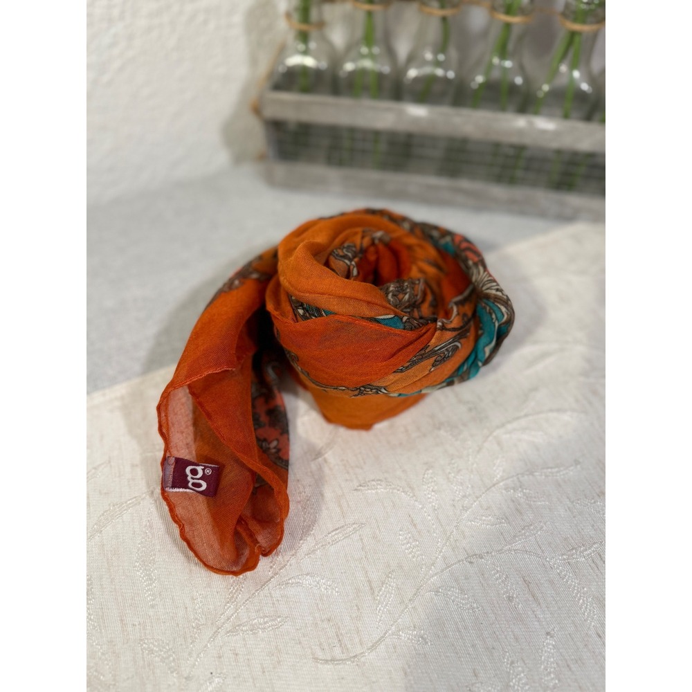 G by Giuliana Orange Paisley Floral Sheer Infinity Scarf Lightweight Loop